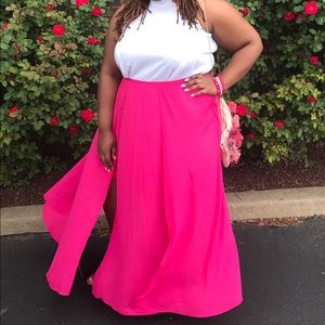 Hot Pink Double Split Skirt